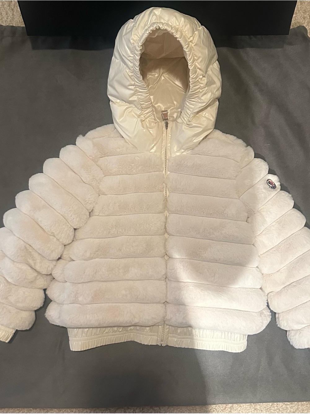 Like New Moncler Girls Latife Sculpted Faux Fur Hooded Jacket - 5yr - Picture 3 of 10